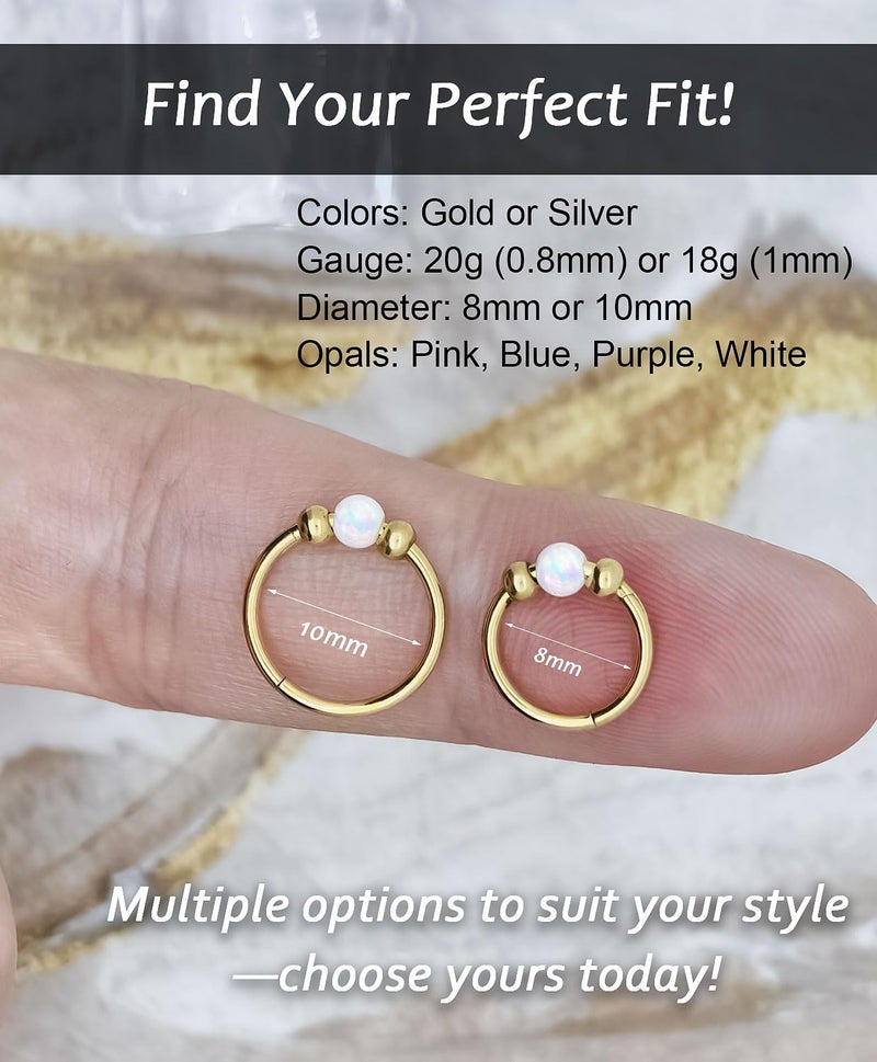 AMASIS Opal Nose Ring Studs Horseshoe Nose Rings Hoops Stud 316L Stainless Steel Nose Rings Round CZ Square Screw L Shaped Nose Stud Hypoallergenic Nostril Piercing Jewelry for Women Men - Image 5